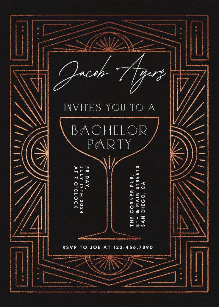 Stylish soiree - bachelor party invitation